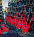 Colorful lobster fishing buoys and traps Royalty Free Stock Photo