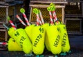 Colorful lobster fishing buoys and traps Royalty Free Stock Photo