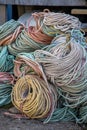 Colorful lobster trap rope in front of a lobster house Royalty Free Stock Photo