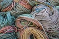 Colorful lobster trap rope in front of a lobster house Royalty Free Stock Photo