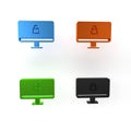 Colorful Lock on computer monitor screen icon isolated on white background. Security, safety, protection concept. Safe