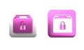 Colorful Locked package icon isolated on white background. Lock and cardboard box. Square button. 3D render illustration Royalty Free Stock Photo