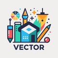 Colorful logo design showcasing a house and pencil in a dynamic composition, Create a visual identity for a creative studio