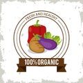 Colorful logo of fresh and healthy organic food with peppers potato and eggplant