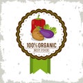 Colorful logo of organic best food with peppers tomato and eggplant