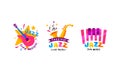 Colorful Logos for Jazz Music Festival or Live Concert Vector Set Royalty Free Stock Photo