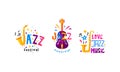 Colorful Logos for Jazz Music Festival or Live Concert Vector Set Royalty Free Stock Photo