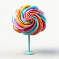A colorful lollipop on a blue stand, clipart on white background.