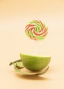 colorful lollipop candy isolated on background, lemon flavour Royalty Free Stock Photo