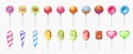 Colorful lollipop set. Round and spiral sweet lolly candies. Sugar food on stick. Vector realistic lollipops Royalty Free Stock Photo