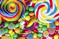 Colorful lollipops and different colored round candy Royalty Free Stock Photo