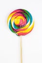 Colorful lollipops and different colored round candy. Top view Royalty Free Stock Photo