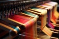 Colorful loom in a textile factory, closeup of photo, loom production of threads and textiles, AI Generated Royalty Free Stock Photo