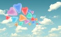 Colorful love heart balloon on blue sky background, valentine co