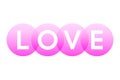 LOVE, letters of the word in white capitals over pink circles