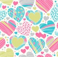 Colorful love ornamental pattern with hearts. Seamless scribble background Royalty Free Stock Photo