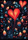 Colorful Love: A Vibrant Illustration of Heart-Shaped Flower Lea