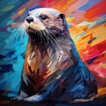 Colorful Low Poly Otter Art Print - Abstract Shape Portrait Painting Royalty Free Stock Photo