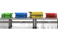 Colorful luggages on conveyor belt