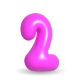 Gleaming Fuchsia balloon number Two. 3d realistic illustration. For anniversary