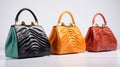 Colorful Luxurious Women Handbags on White Background. Generative AI