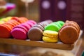 Colorful macaron cookies in a pastry shop