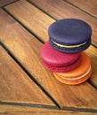 Colorful macarons (macaroons) french dessert. Copy space.