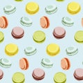 Colorful macarons seamless pattern. Vector illustration in flat style