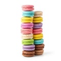 Of colorful macarons stacked vertically against a plain white Royalty Free Stock Photo