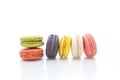 Colorful macarons on white background Macaron is sweet