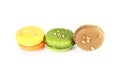 Colorful macarons on white backrgound