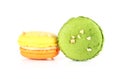 Colorful macarons on white backrgound