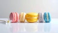 Colorful macarons on white table Royalty Free Stock Photo