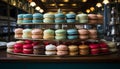 A colorful macaroon collection, a sweet gourmet dessert indulgence generated by AI