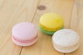 Colorful Macaroon , Macaron boxset on wooden background.