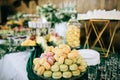 Colorful macaroons  at dessert table at wedding party.  Sweet food Royalty Free Stock Photo
