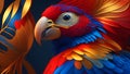 Colorful macaw parrot on dark background. 3d rendering