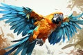 Colorful macaw parrot flying in the air. Illustration Generative AI Generative AI Royalty Free Stock Photo
