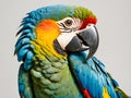 Colorful macaw parrot sitting on white background