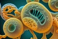 Colorful macro view of bacteria, virus, medical concept. generated AI