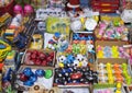 Colorful made in China toys and stuffs for sale on a street of Hanoi