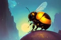 Colorful magic bee, cartoon stylesurreal painting. Generative ai art illustration Royalty Free Stock Photo