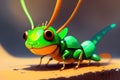Colorful magic grasshopper on nature background, cartoon style painting. Generative ai art illustration Royalty Free Stock Photo