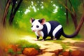 Colorful magic opossum, cartoon style painting. Generative ai art illustration Royalty Free Stock Photo