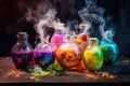 Colorful Magic Potions in Glass Bottles Royalty Free Stock Photo