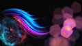 Colorful Magical Hair With Energy Sphere Moving Dynamically on Bokeh Background. Abstract Background With Animation Of Moving