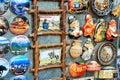 Colorful magnet souvenirs in market in Almaty, Kazakhstan Royalty Free Stock Photo