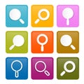 Colorful Magnifying Glass Square Icons Set