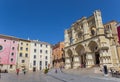 Colorful main square with cathedral in Cuenca