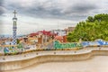 Colorful main terrace of Park Guell, Barcelona, Catalonia, Spain